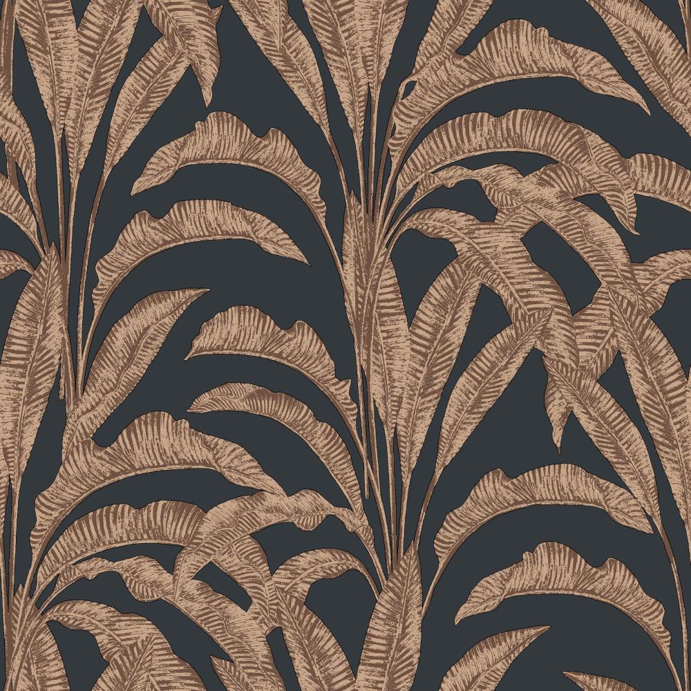 Luxe Tropical Palm Wallpaper - Orange on Black pattern