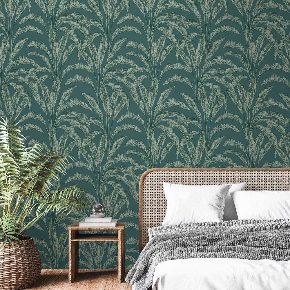 Luxe Tropical Palm Wallpaper - Green room view