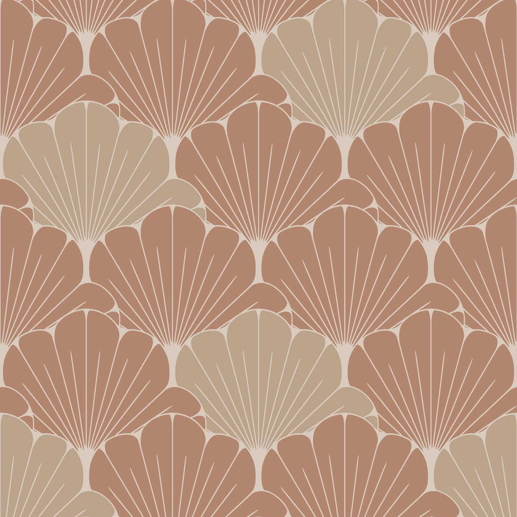 Giant Art Deco Gingko Leaf Wallpaper - Burnt Orange pattern