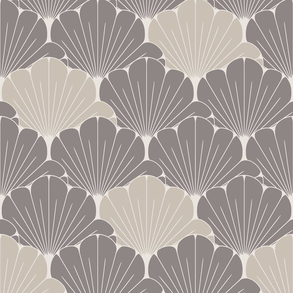 Giant Art Deco Gingko Leaf Wallpaper - Grey and Cream pattern