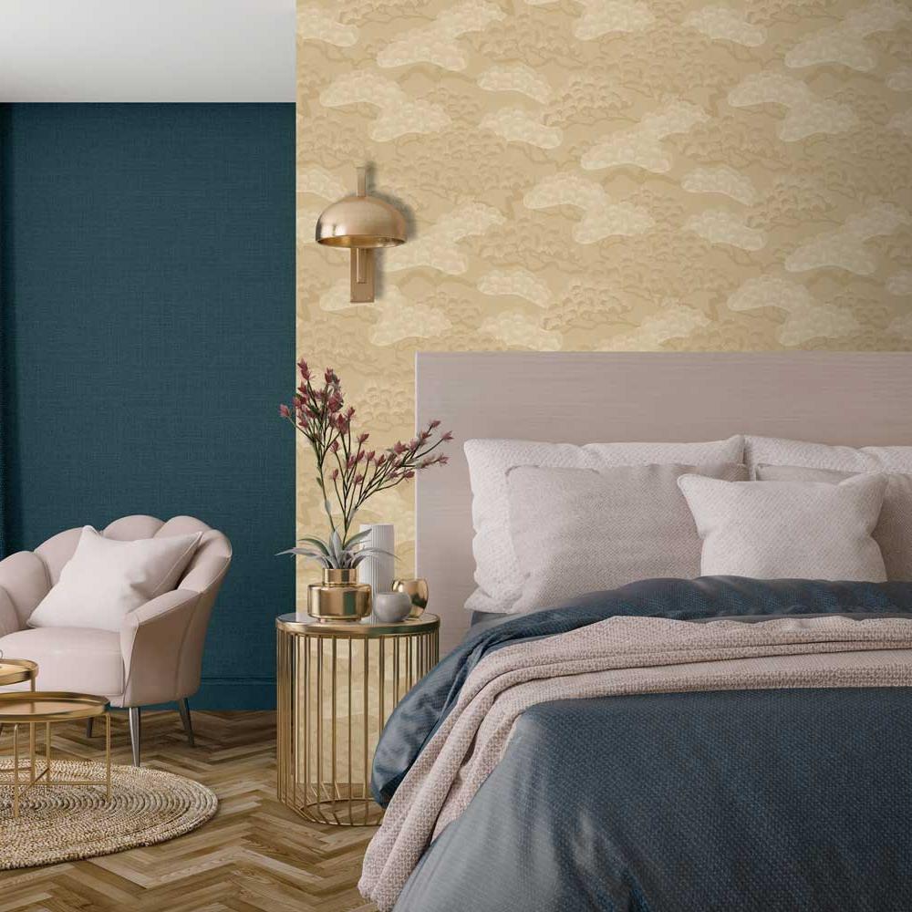 Bonsai Grove Wallpaper - Sand and Beige room view
