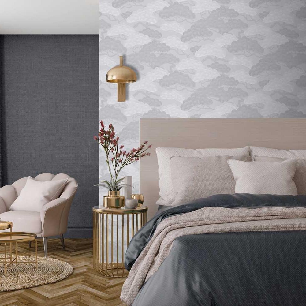 Bonsai Grove Wallpaper - Light Grey room view