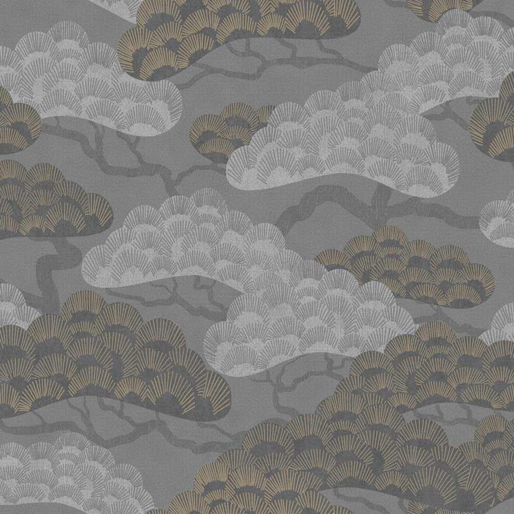 Bonsai Grove Wallpaper - Dark Grey pattern