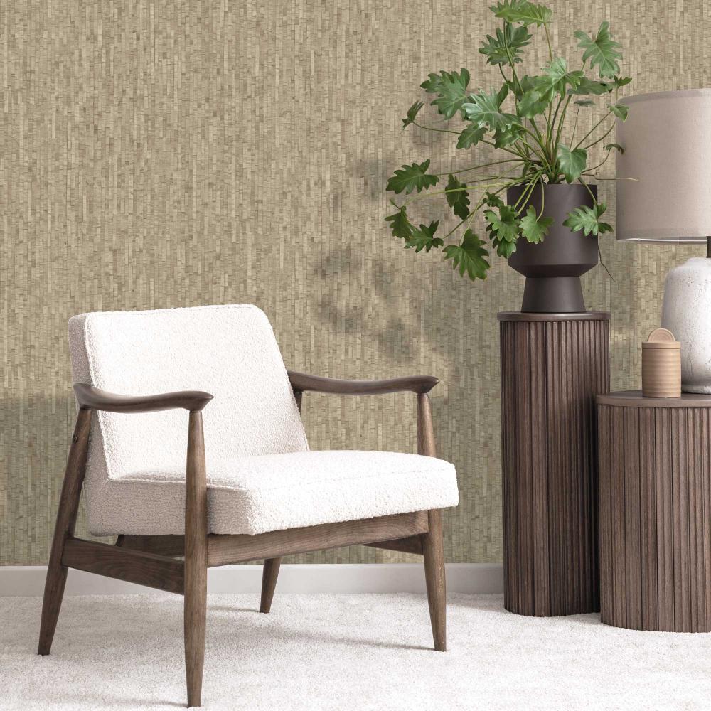 Faux Natural Straw Wallpaper - Beige room view