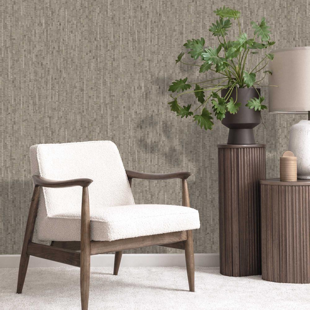 Faux Natural Straw Wallpaper - Taupe room view