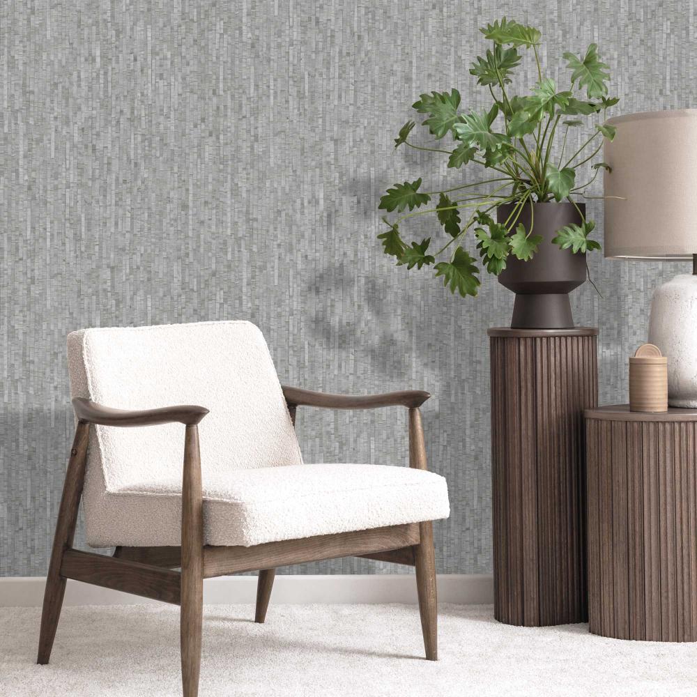 Faux Natural Straw Wallpaper - Light Grey room view