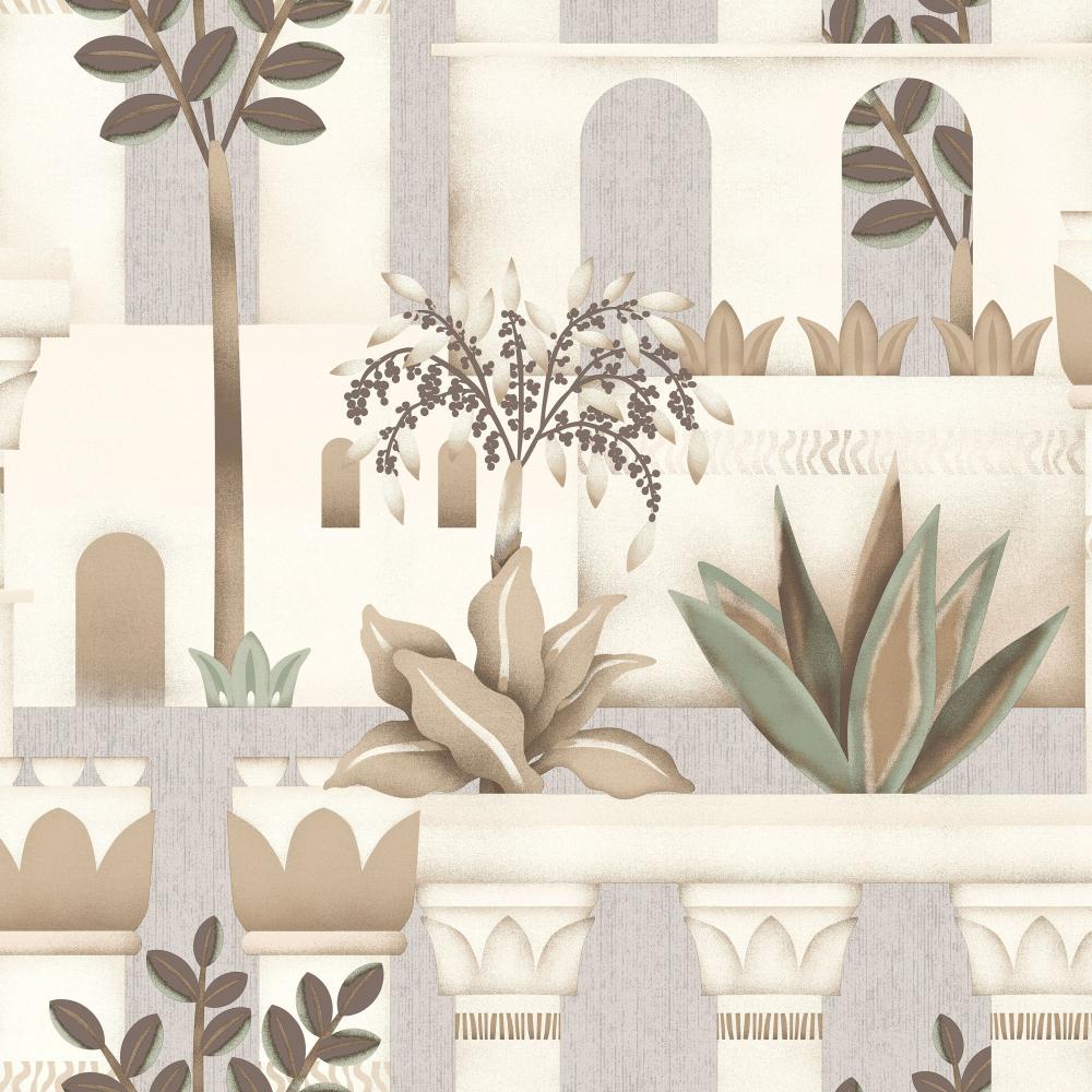 Mediterranean Villa Garden Wallpaper - Beige pattern