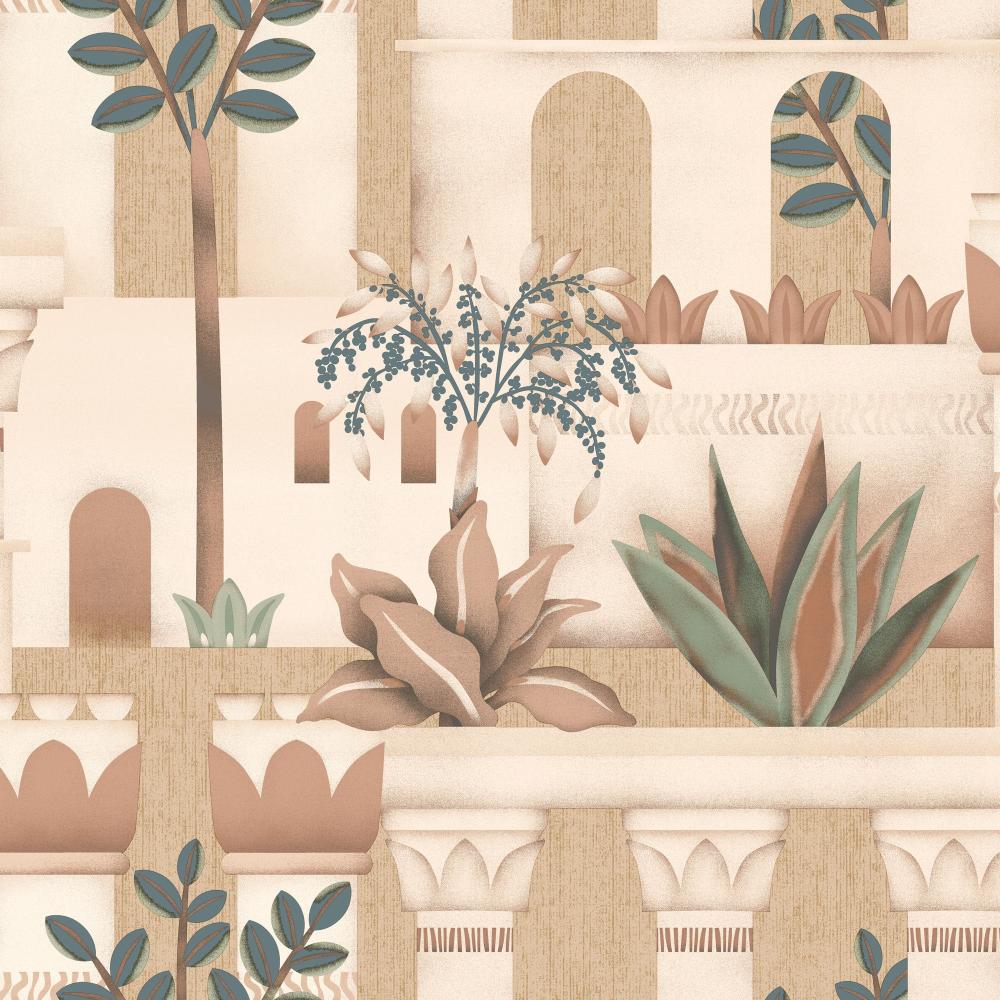 Mediterranean Villa Garden Wallpaper - Orange pattern