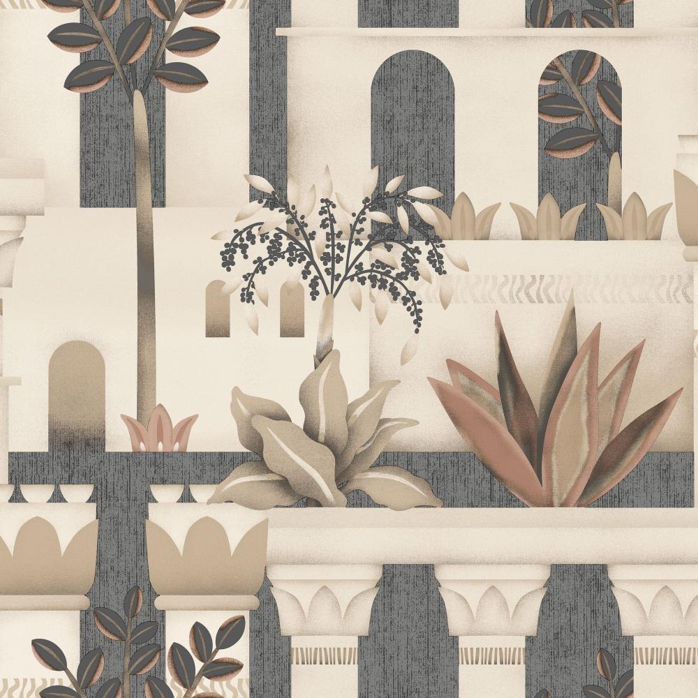 Mediterranean Villa Garden Wallpaper - Grey pattern