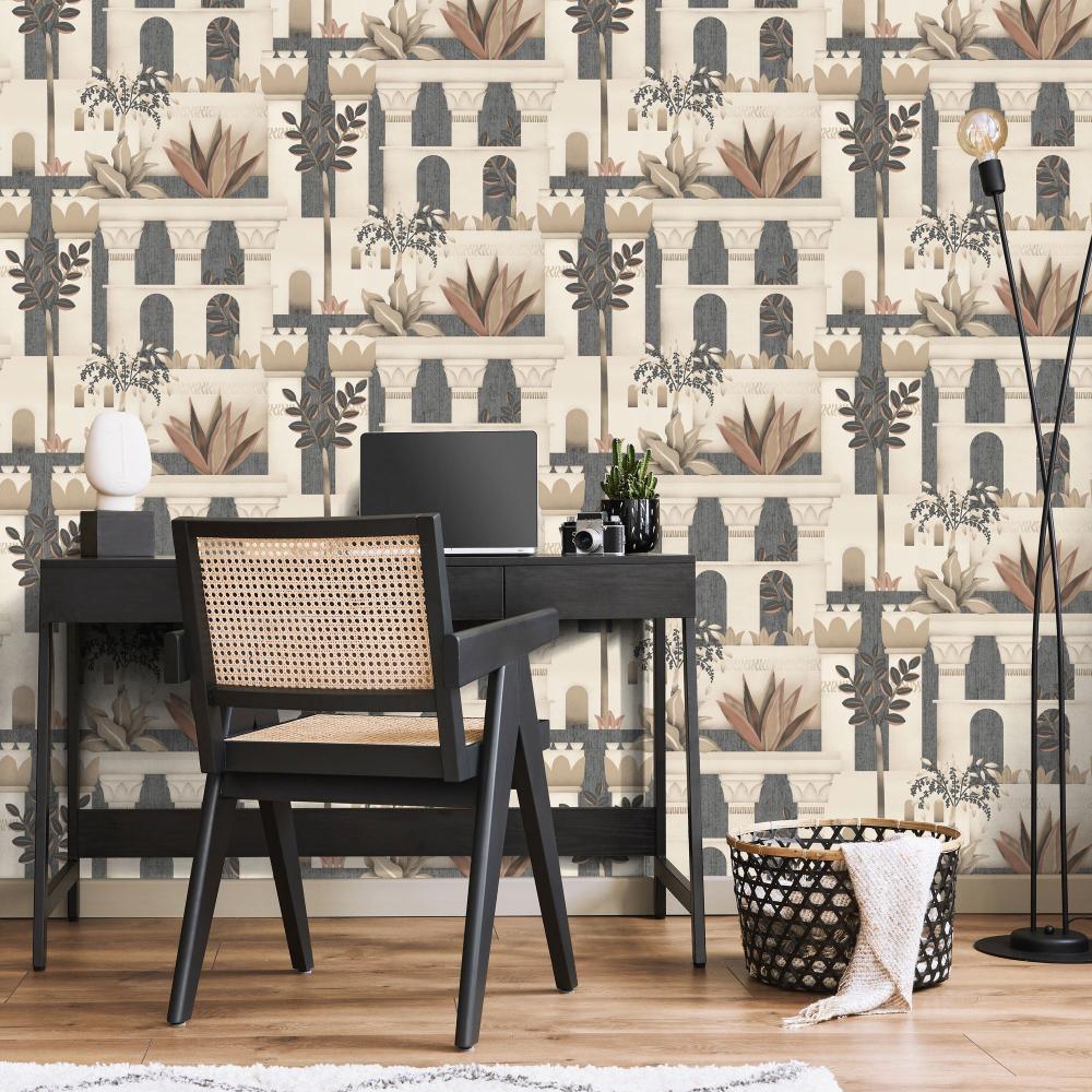 Mediterranean Villa Garden Wallpaper - Grey room view