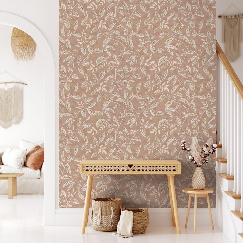 Tranquil Leafy Vine Wallpaper - Orange room view