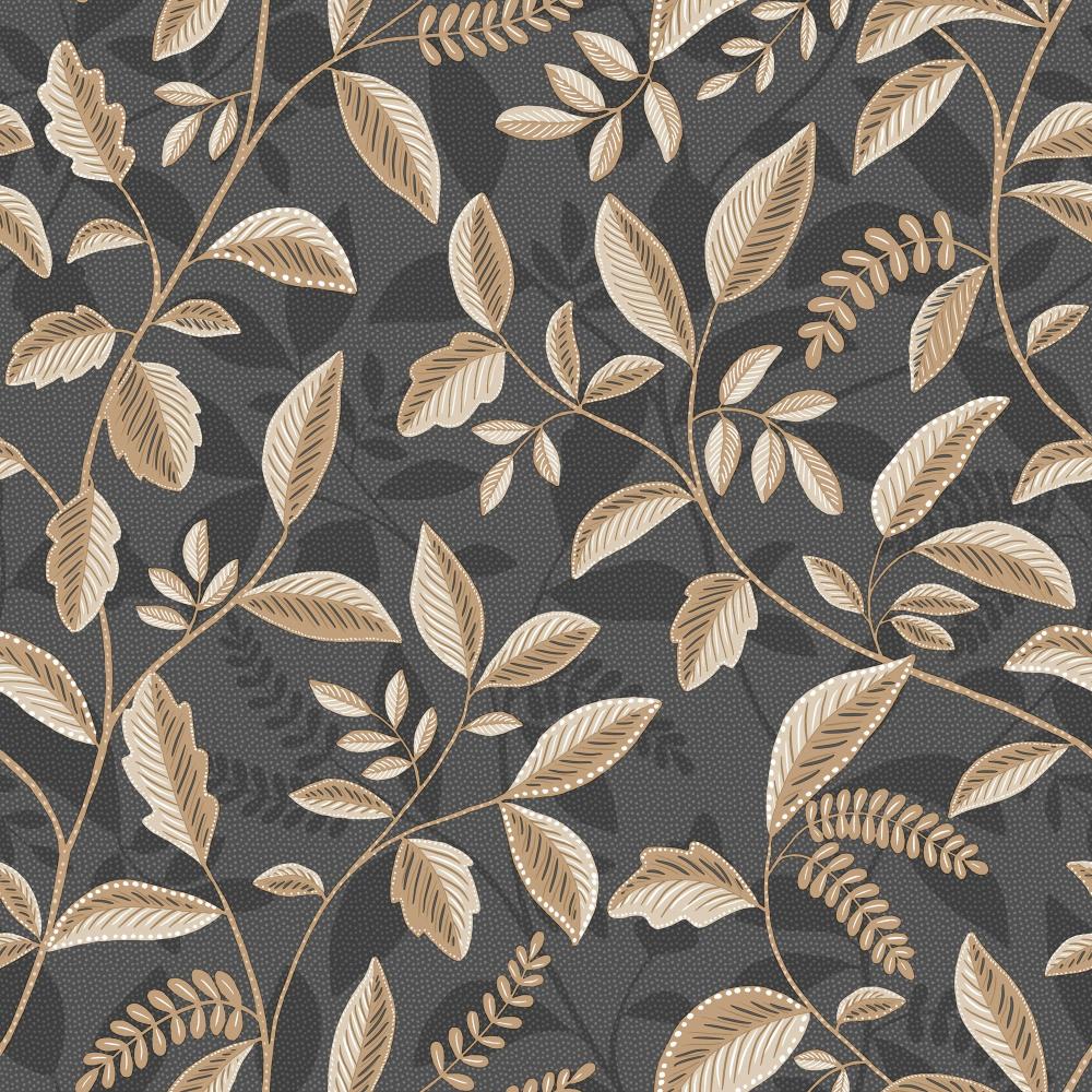 Tranquil Leafy Vine Wallpaper - Black and Beige pattern