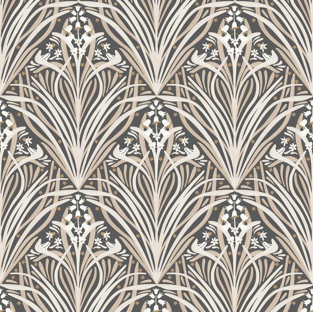 Victorian Bloom Wallpaper - Black and Beige pattern