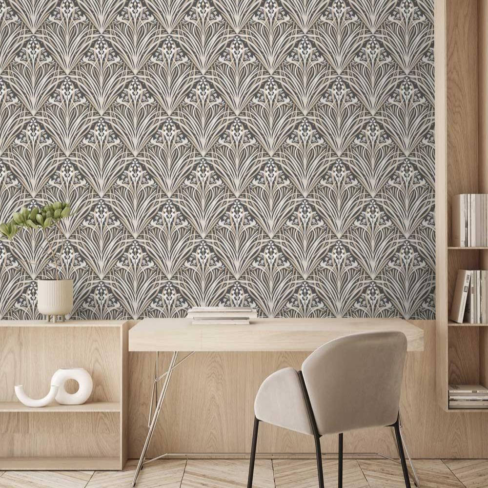 Victorian Bloom Wallpaper - Black and Beige room view
