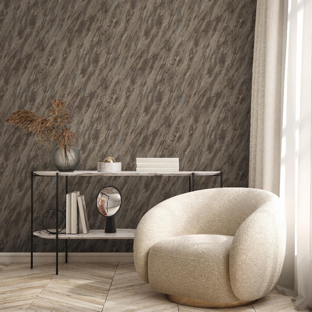 Luxe Marble (with Glint) Wallpaper - Taupe room view