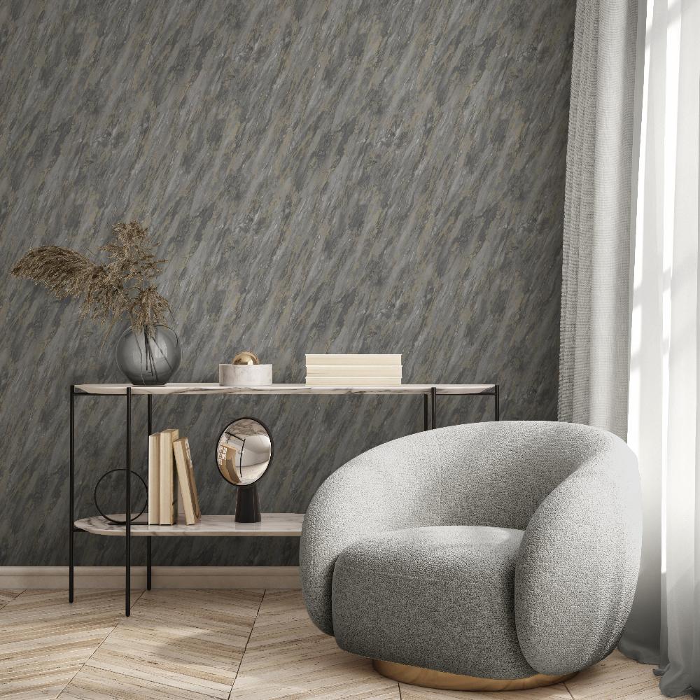 Luxe Marble (with Glint) Wallpaper - Dark Grey room view