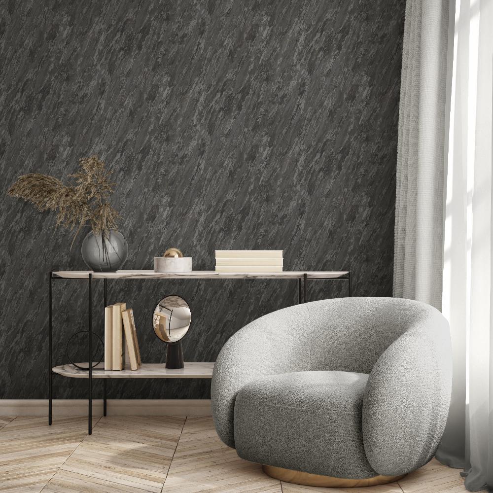 Luxe Marble (with Glint) Wallpaper - Black room view