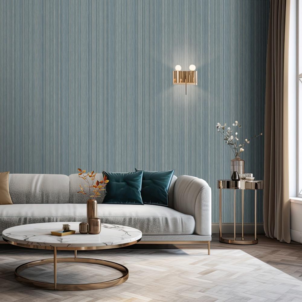 Glint Stria Stripe Wallpaper - Blue room view
