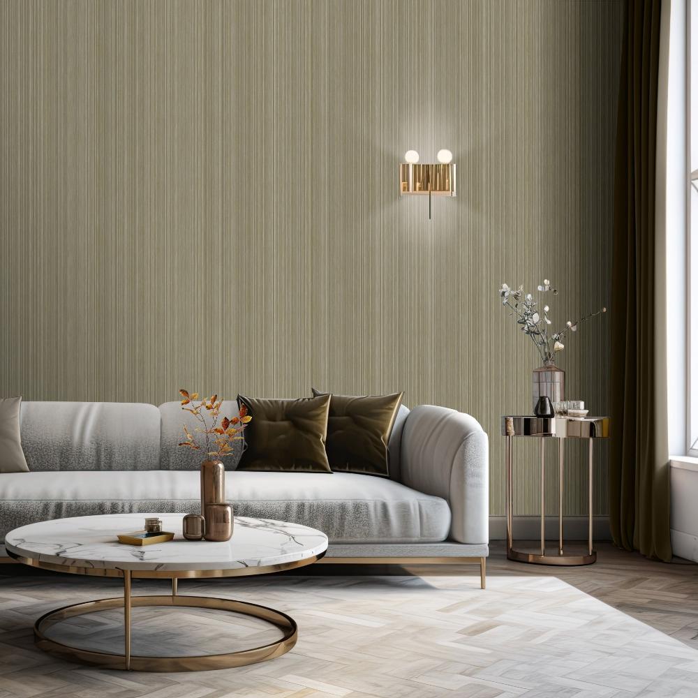 Glint Stria Stripe Wallpaper - Gold room view