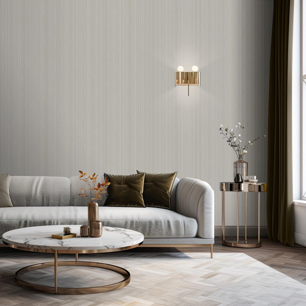 Glint Stria Stripe Wallpaper - Beige room view