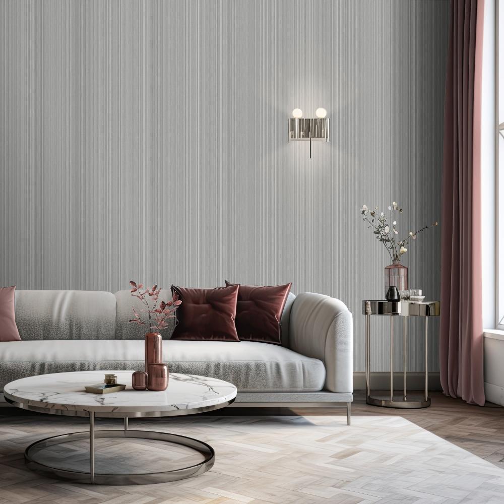 Glint Stria Stripe Wallpaper - Light Grey room view