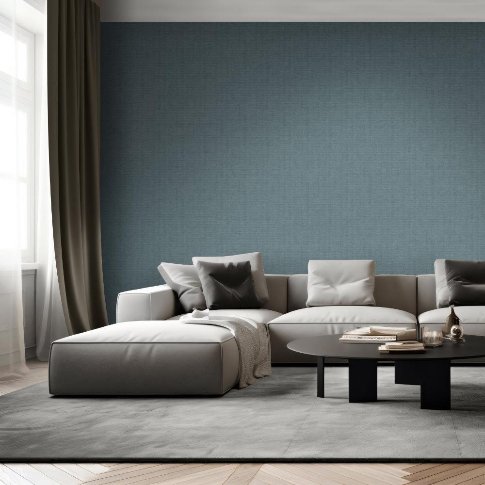Lustre Linen Wallpaper - Blue room view
