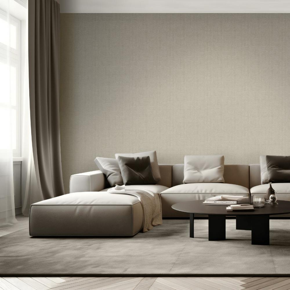Lustre Linen Wallpaper - Taupe room view