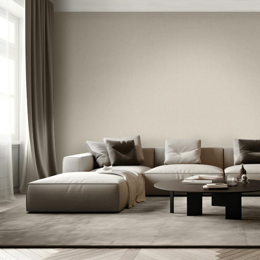 Lustre Linen Wallpaper - Beige room view