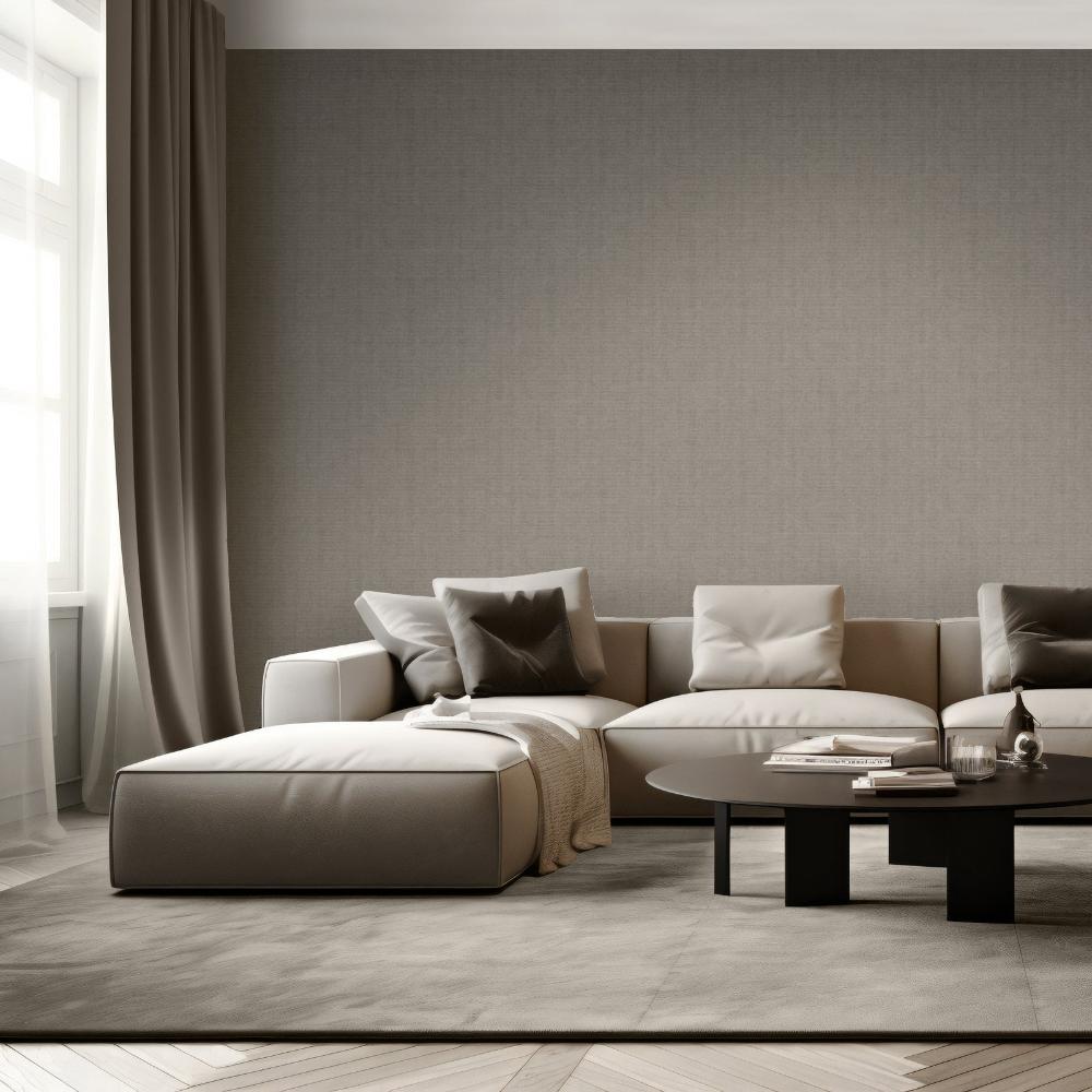 Lustre Linen Wallpaper - Brown room view