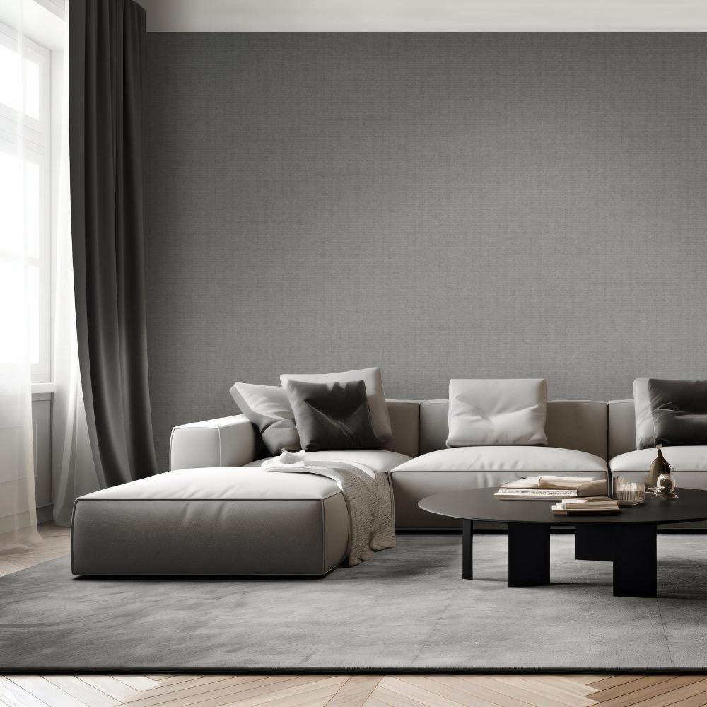 Lustre Linen Wallpaper - Anthracite Grey room view