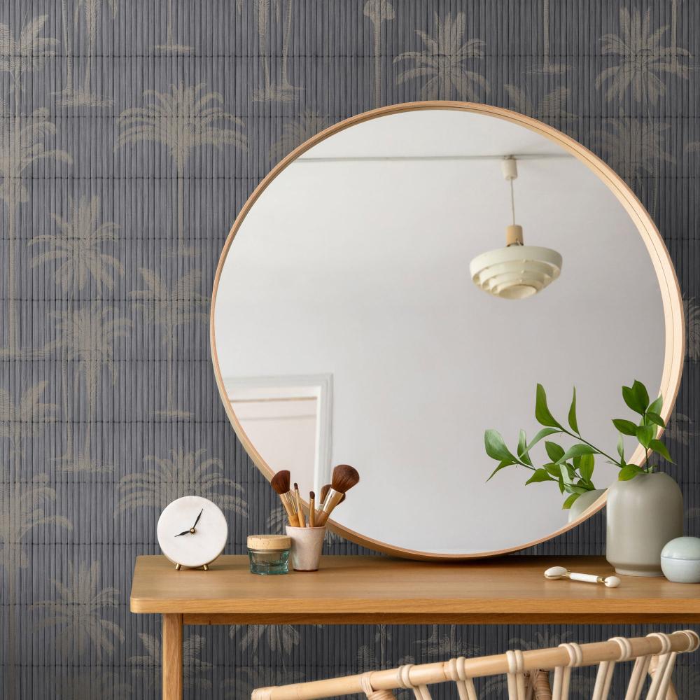 Vintage Palm Grove Wallpaper - Dark Grey room view