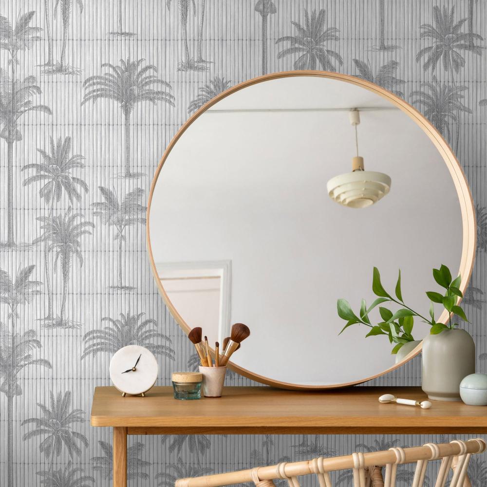 Vintage Palm Grove Wallpaper - Light Grey room view