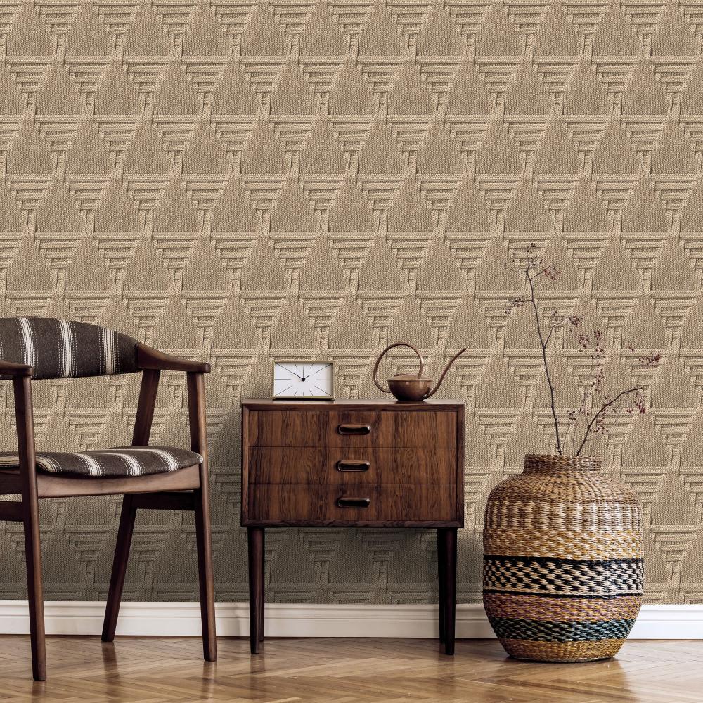 Rope Weave Diamond Wallpaper - Beige room view