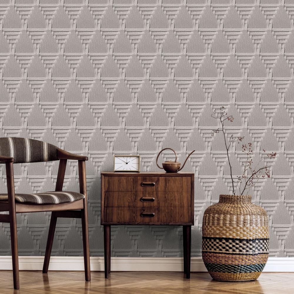 Rope Weave Diamond Wallpaper - Light Grey room view