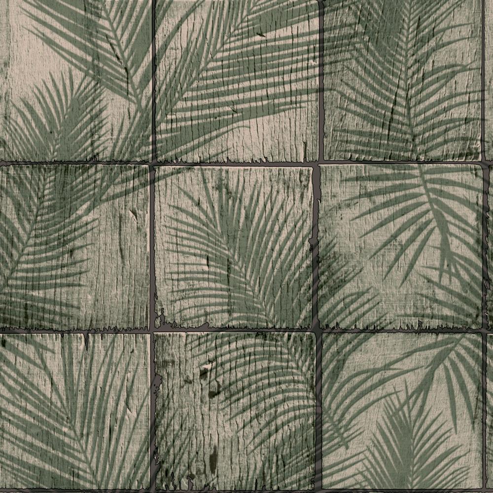 Rustic Palm Shadow Tile Wallpaper - Green pattern