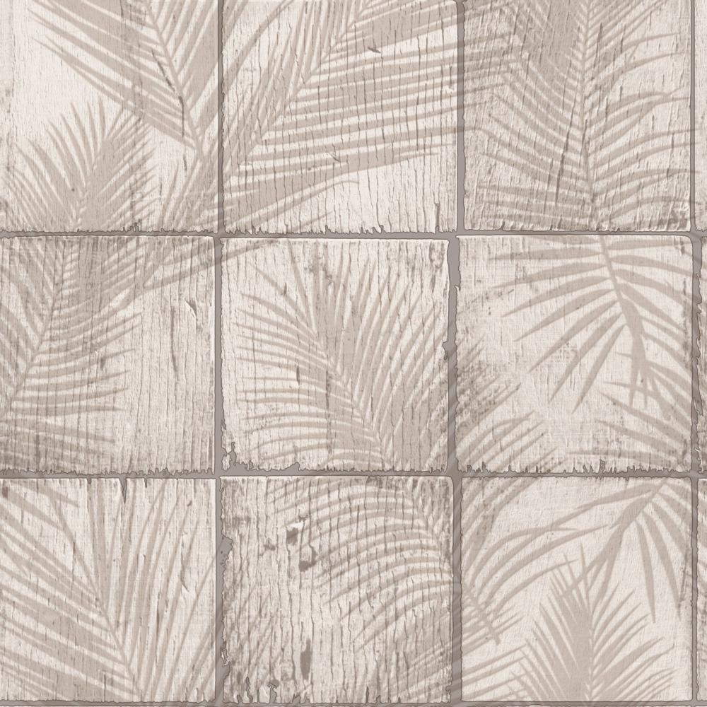 Rustic Palm Shadow Tile Wallpaper - Beige pattern