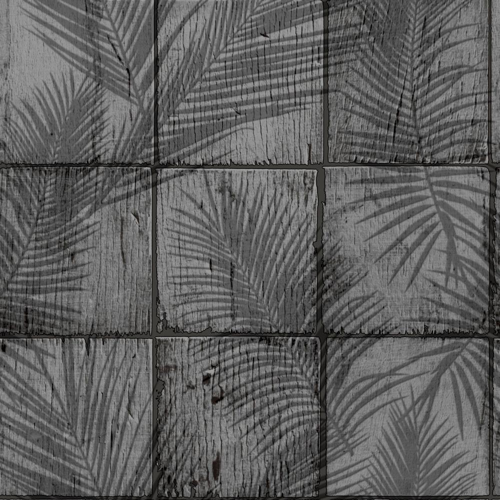 Rustic Palm Shadow Tile Wallpaper - Grey pattern