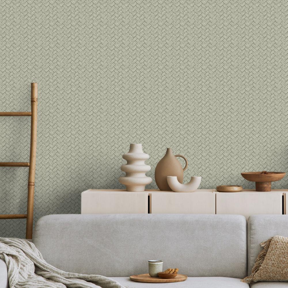 Faux Natural Weave Wallpaper - Green room view