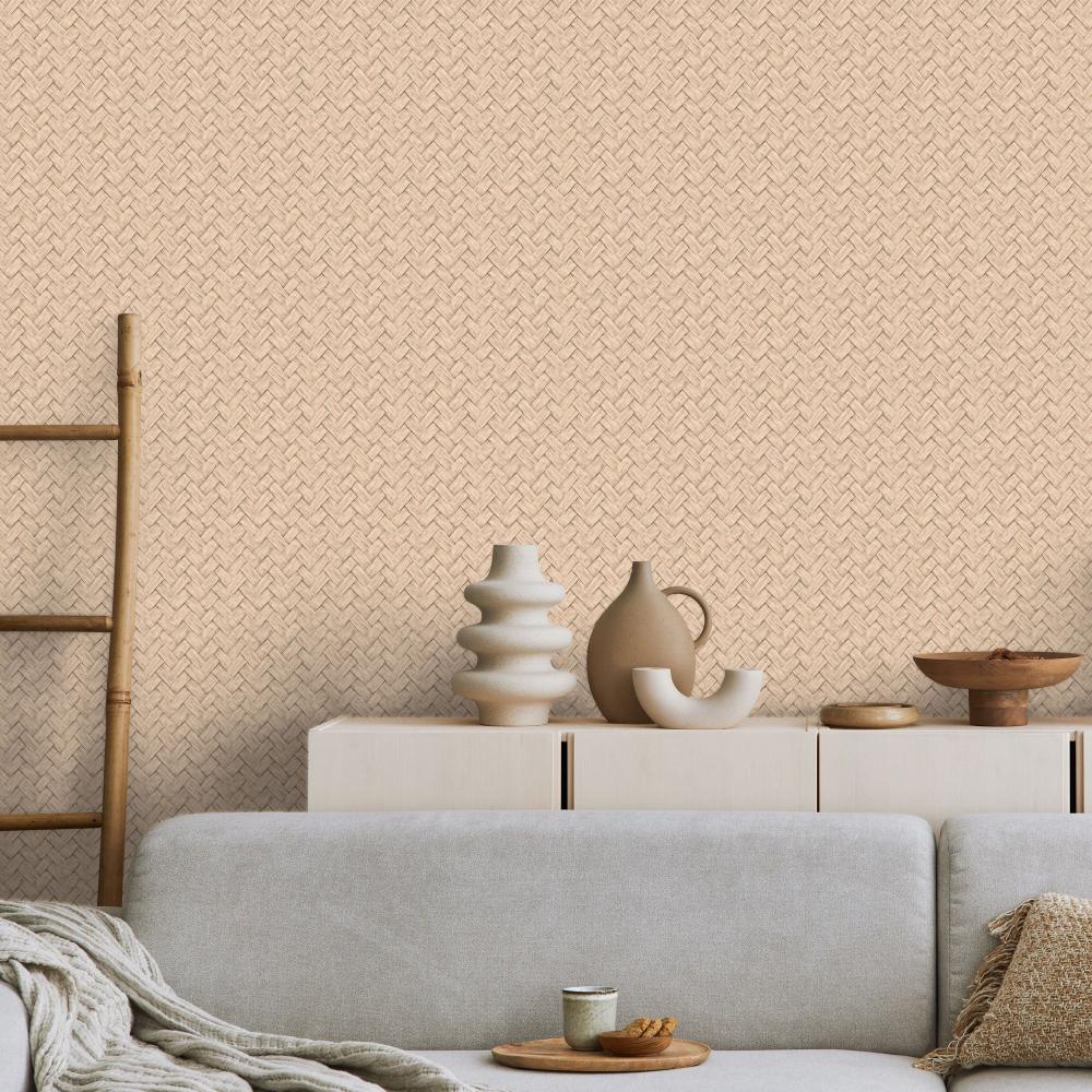 Faux Natural Weave Wallpaper - Beige room view