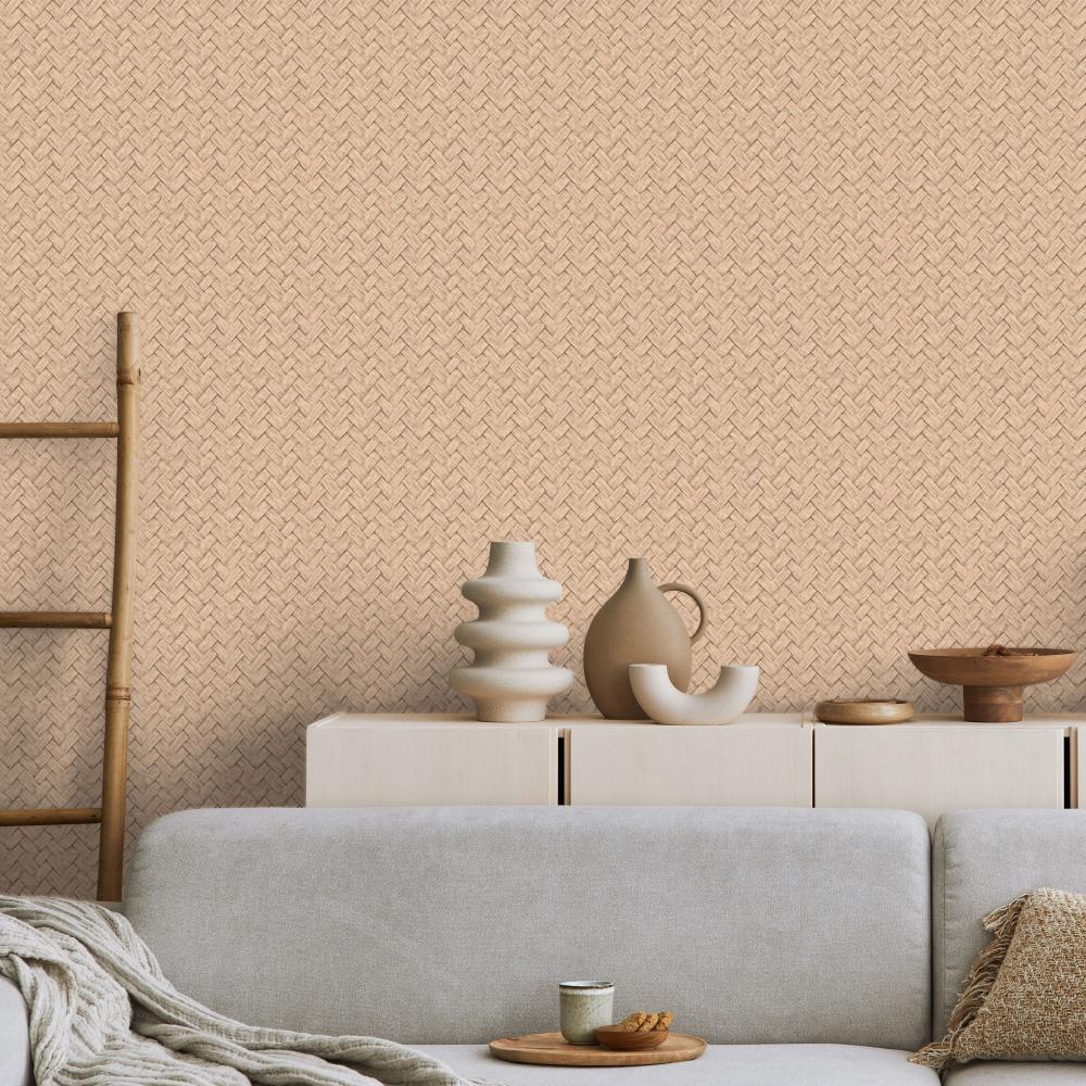 Faux Natural Weave Wallpaper - Taupe room view