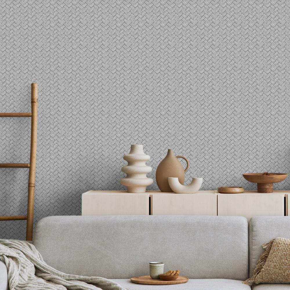 Faux Natural Weave Wallpaper - Grey room view