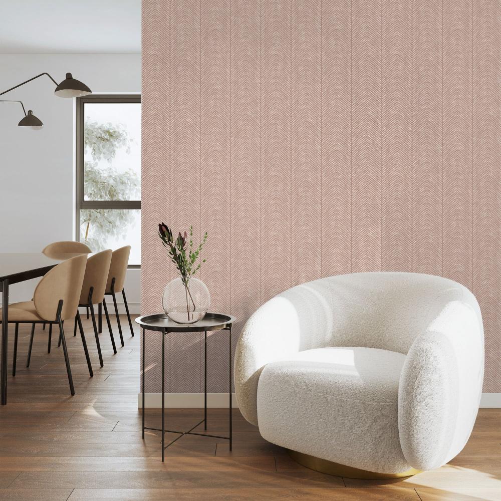 Nomad Herringbone Stripe Wallpaper - Orange room view