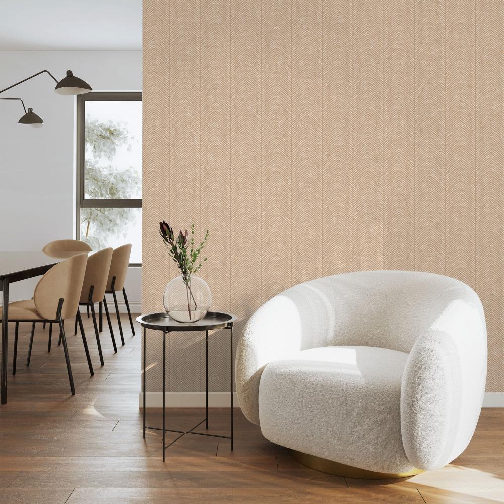 Nomad Herringbone Stripe Wallpaper - Taupe room view