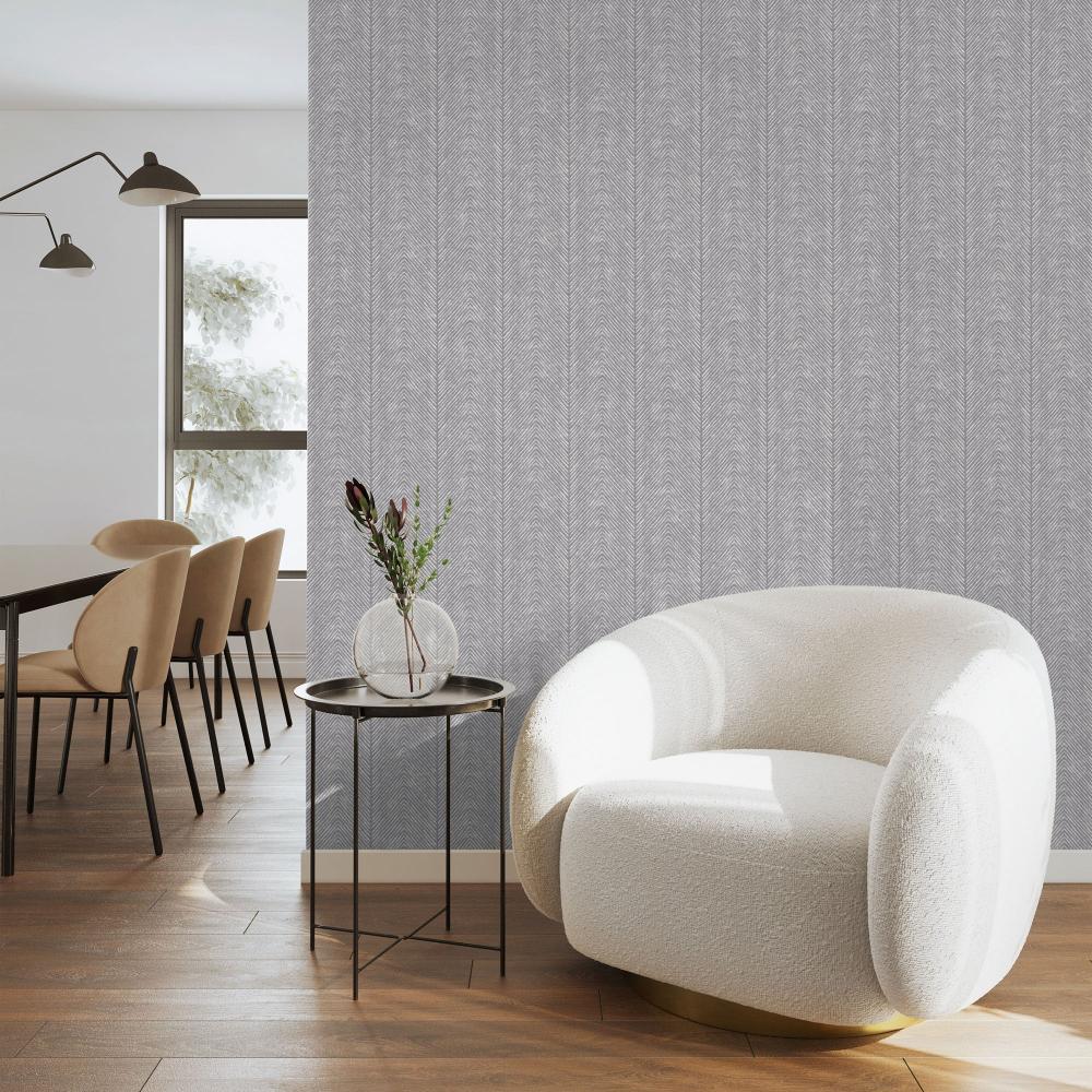 Nomad Herringbone Stripe Wallpaper - Dark Grey room view