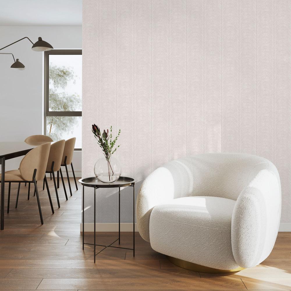 Nomad Herringbone Stripe Wallpaper - Greyish Beige room view