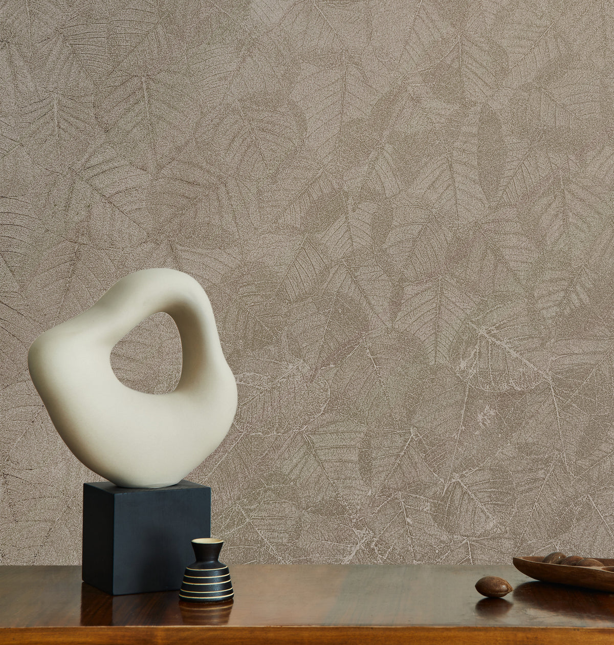 Luminous Leaf Collage Wallpaper - Gold on Foil room view
