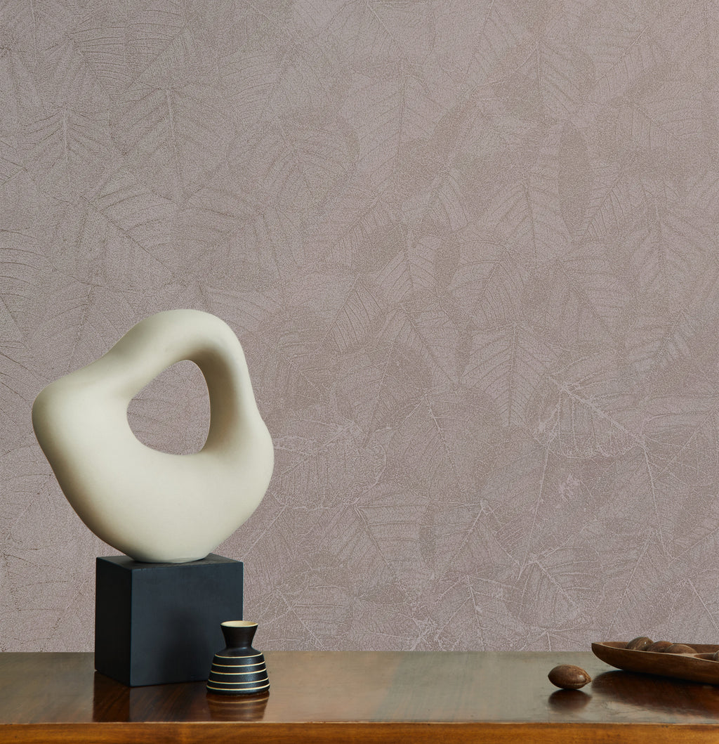 Luminous Leaf Collage Wallpaper - Blush on Foil room view