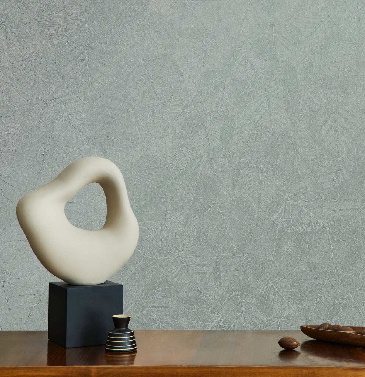 Luminous Leaf Collage Wallpaper - Green on Foil room view