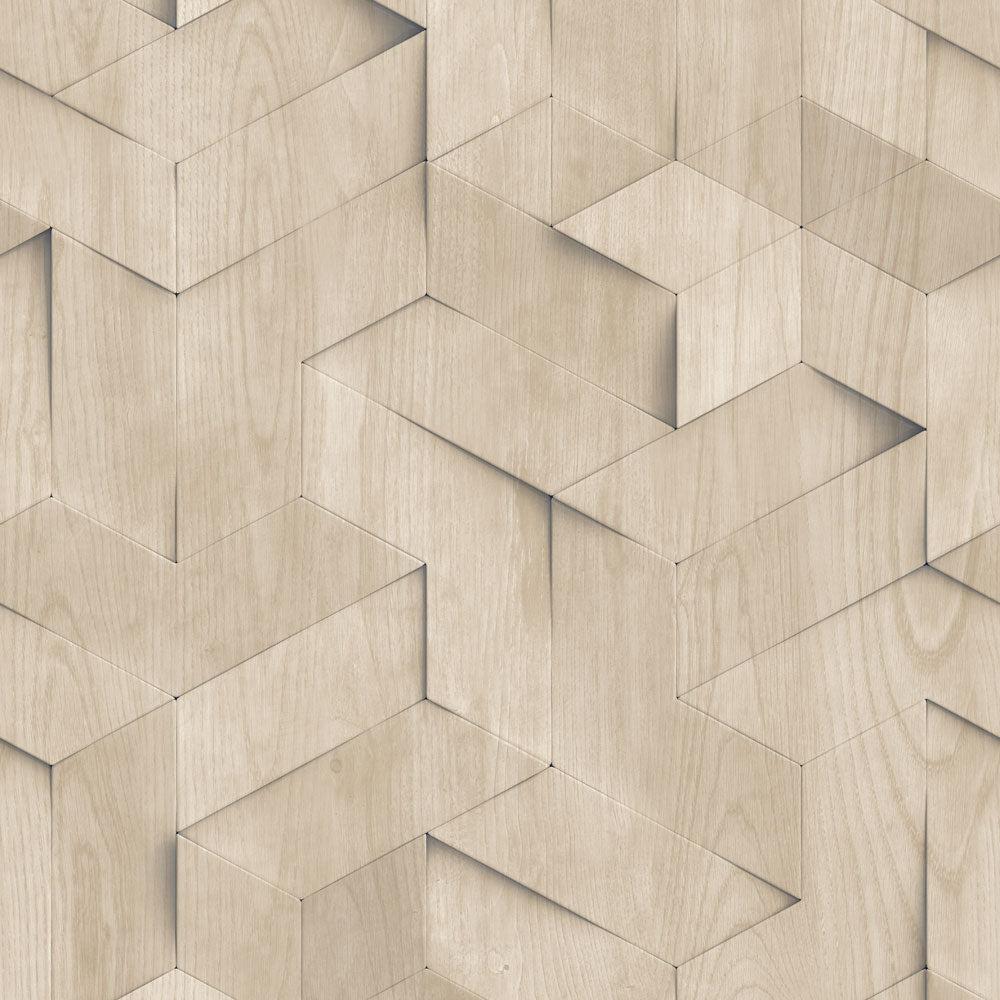 Geo Wood Block Illusion Wallpaper - Natural pattern