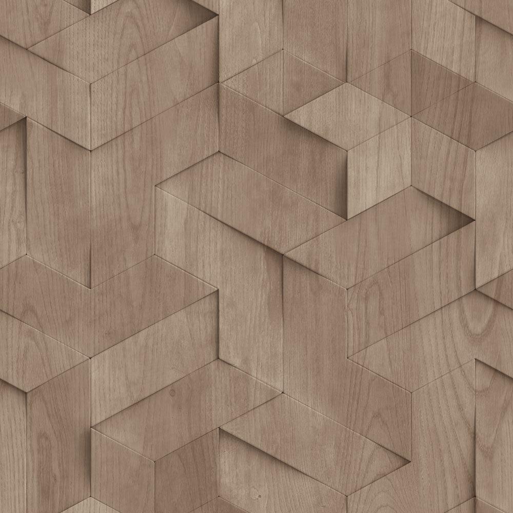 Geo Wood Block Illusion Wallpaper - Taupe pattern
